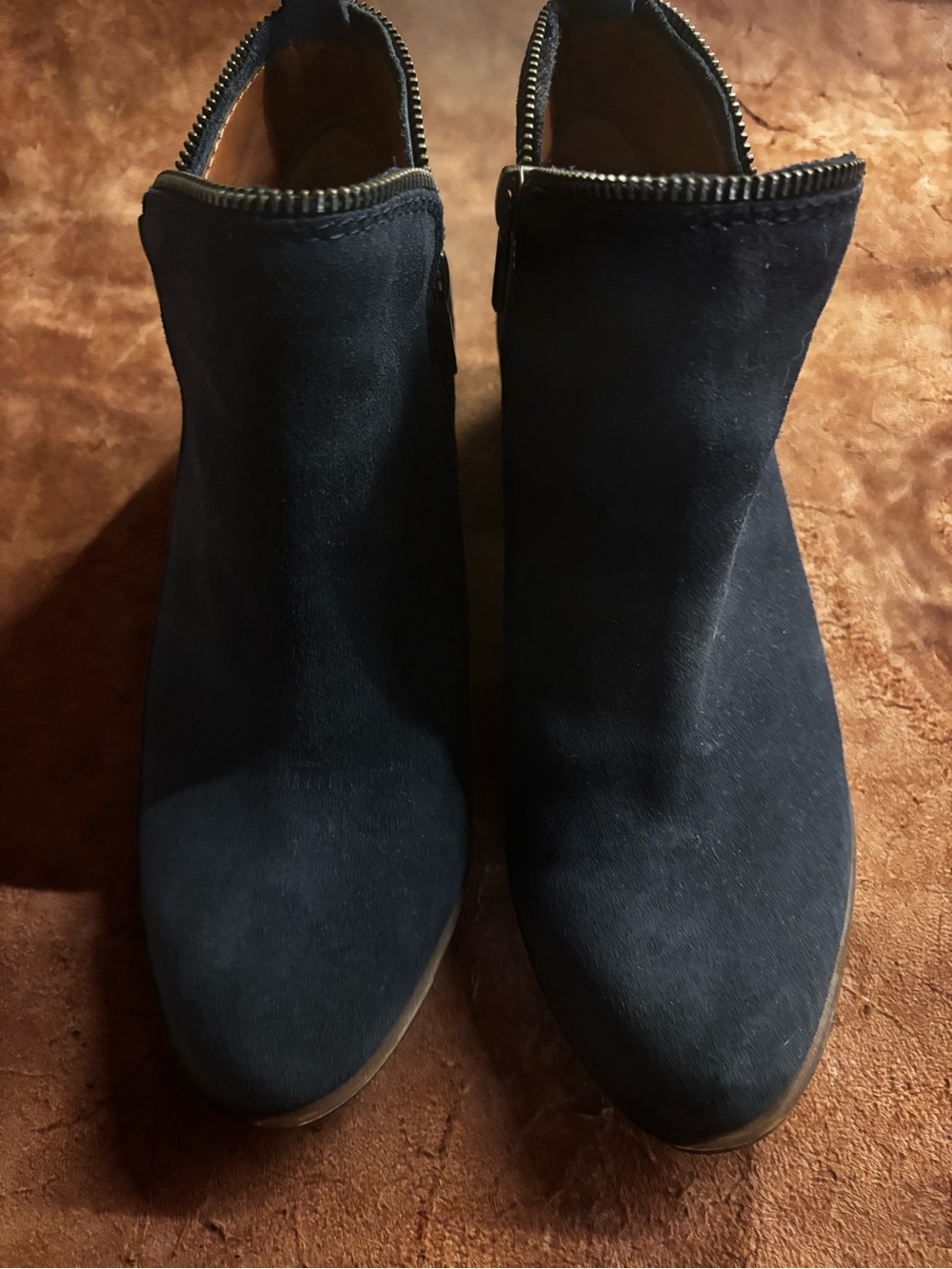 Lucky Brand Navy Suede Zip-Trim Ankle Booties